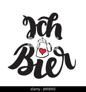 Ich liebe Bier. J'aime la bière. Oktoberfest allemand traditionnel bier festival. Vector hand-drawn lettrage pinceau illustration isolé sur fond blanc Illustration de Vecteur