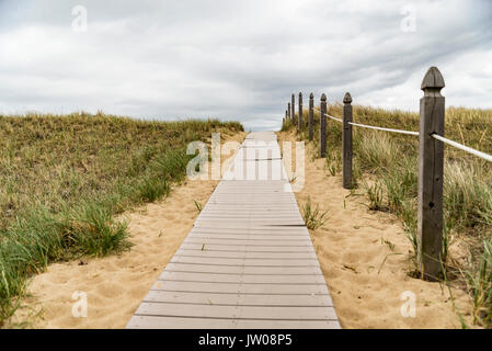 Chemin de bois plus de dunes de plage. Au sud de l'État du Maine, USA Banque D'Images