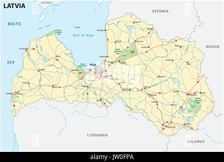 La Lettonie road et du Parc National de la carte Illustration de Vecteur