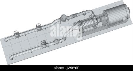 Pompe d'équipement industriel. Wire-frame. Format EPS10. Le rendu 3D de vecteur Illustration de Vecteur