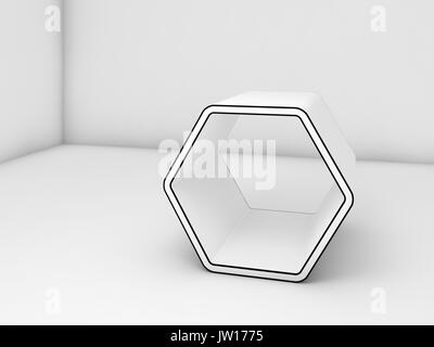 Stand hexagonal blanc avec contour noir en blanc prix intérieur, 3d illustration Banque D'Images