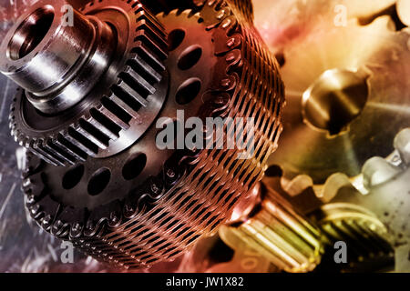 Engrenages et pignons de chaîne de distribution large powered by Banque D'Images