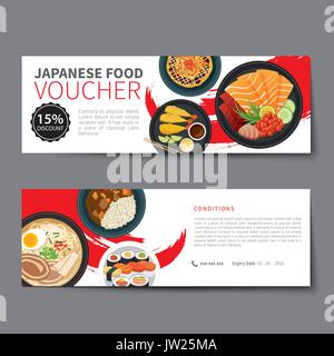 Coupon alimentaire japonais design plat modèle d'escompte Illustration de Vecteur
