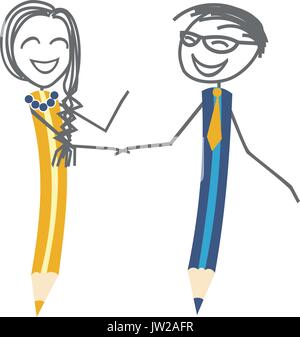 Un homme et une femme, signer un contrat ou document en se donnant une poignée de main Illustration de Vecteur