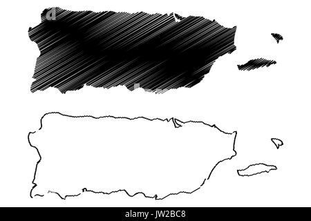 Carte de Porto Rico, d'illustration vectorielle scribble sketch Porto Rico Illustration de Vecteur