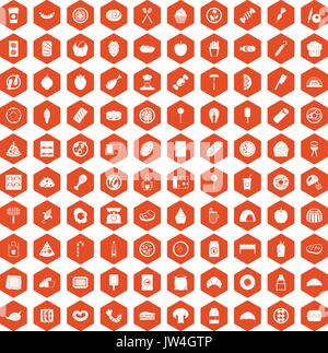 100 icônes de délicieux plats orange hexagonale Illustration de Vecteur