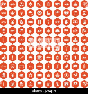 Europe 100 icônes pays orange hexagonale Illustration de Vecteur