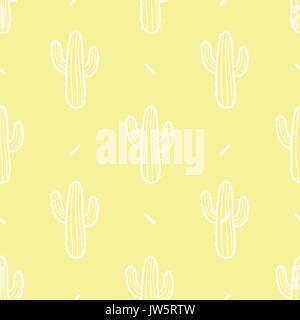 Cactus dans contour blanc sur fond jaune pastel. hand drawn seamless pattern style. vector illustration. Illustration de Vecteur