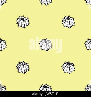 Plantes Succulentes en contour noir et blanc avion sur fond jaune pastel. hand drawn seamless pattern style. vector illustration. Illustration de Vecteur