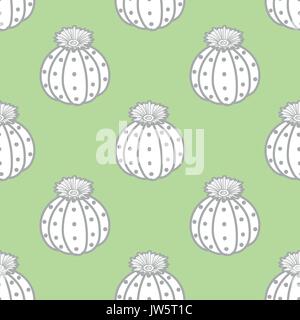 Plantes Succulentes dans contour gris et avion blanc sur fond vert pastel. hand drawn seamless pattern style. vector illustration. Illustration de Vecteur