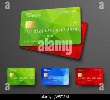 Conception d'un crédit bancaire (carte de débit). Avec les modèles polygonaux colorés des éléments abstraits. Vector illustration. Set Illustration de Vecteur