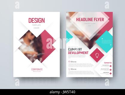 Vector design flyers avec des losanges pour les photos. Modèle d'une brochure pour les entreprises modernes et de la publicité. Photo floue pour l'échantillon. Illustration de Vecteur