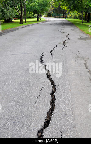 Christchurch, Nouvelle-Zélande - 23 Février 2011 : Des fissures apparaissent dans la région de Mona Vale à côté des jardins de la rivière Avon à la suite d'un séisme géant le 23 février 2 Banque D'Images