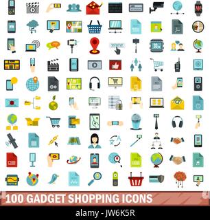 100 shopping gadget icons set, style plat Illustration de Vecteur