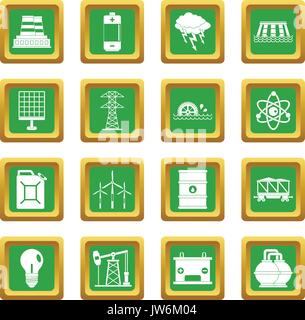 Sources d'énergie verte articles icons set Illustration de Vecteur