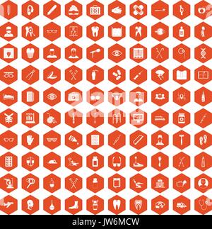 100 treatmet médical icônes orange hexagonale Illustration de Vecteur