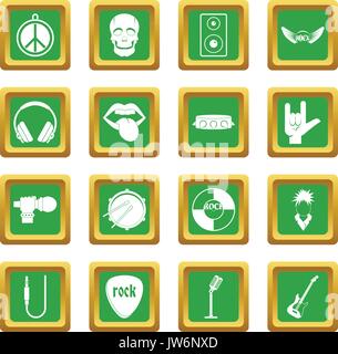 La musique rock icons set green Illustration de Vecteur