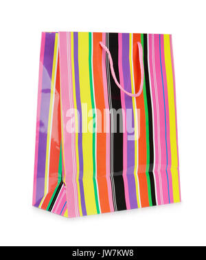 Seul le papier à rayures colorées Shopping bag isolated on white Banque D'Images