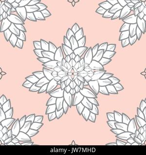 Succulentes combiné en contour gris et blanc sur fond rose pastel plan blanc fleurs fleur.. hand drawn seamless pattern style.. Illustration de Vecteur