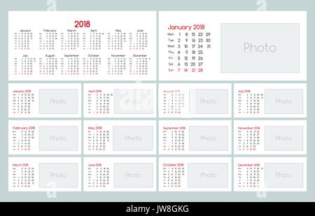 2018 Calendrier Planificateur quotidien Template Illustration de Vecteur
