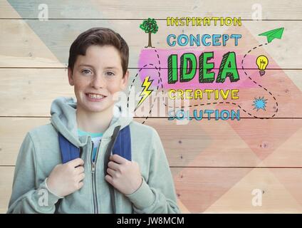 Digital composite de l'élève garçon en face de graphiques colorés idée concept créatif Banque D'Images