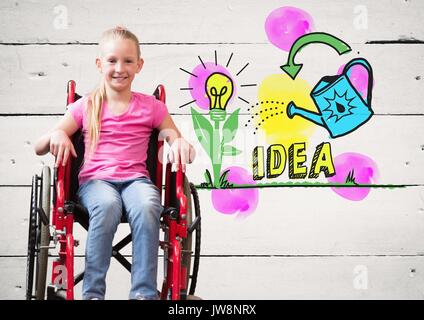 Composite numérique des personnes handicapées girl in wheelchair with colorful graphiques idée Banque D'Images