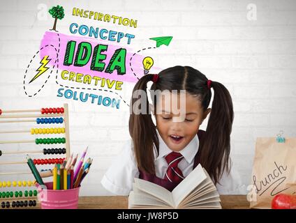 Digital composite de concept créatif coloré le texte de l'idée et à la lecture d'écolière 24 Banque D'Images