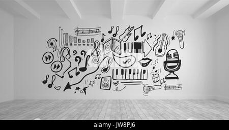 Digital composite of Conceptual graphique sur un mur de la salle de 3D