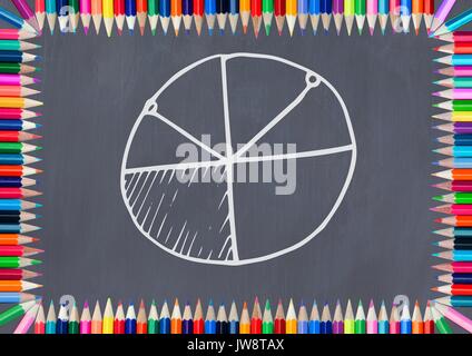 Digital composite de graphique sur tableau noir avec des crayons de couleur Banque D'Images