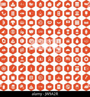 100 icônes sandwich orange hexagonale Illustration de Vecteur