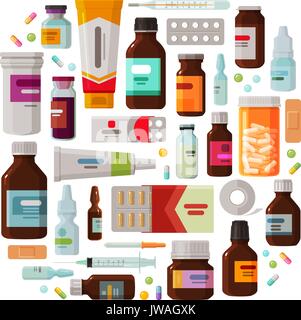 Médecine, Pharmacie concept. Médicament, médicament ensemble d'icônes. Vector illustration Illustration de Vecteur