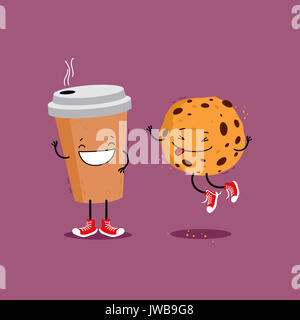 Café et biscuits. Funny cartoon illustration sur fond violet Banque D'Images