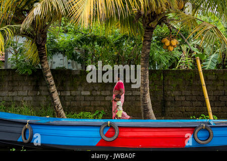 Kumarakom Backwaters du Kerala, en Inde - Juillet 2017 : Allappey ou Alappuzha dans le Kerala est connu pour péniche croisières le long de la Kerala backwaters rustique Banque D'Images