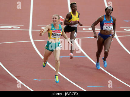 Sally Pearson l'Australie célèbre chaleur gagnant 1 de la Women's 100m haies semi finale pendant huit jours des Championnats du monde IAAF 2017 à la London Stadium. Banque D'Images