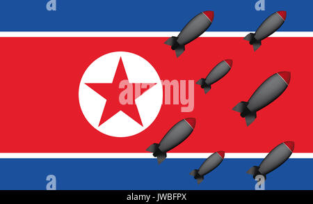 La Corée du Nord des missiles ou des bombes avec drapeau Banque D'Images