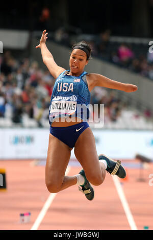 Taleah WILLIAMS, de l'USA sauts pour la médaille d'or en saut en longueur T47 à la finale des Championnats du monde à Londres 2017 Para Banque D'Images