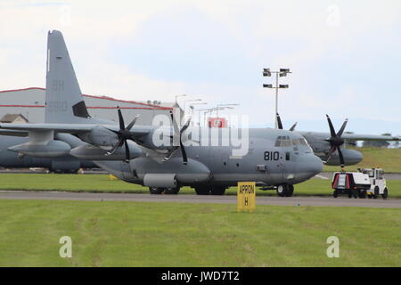 165810, un Lockheed Martin KC-130J exploité par le Corps des Marines des États-Unis, à l'Aéroport International de Prestwick en Ayrshire. Banque D'Images