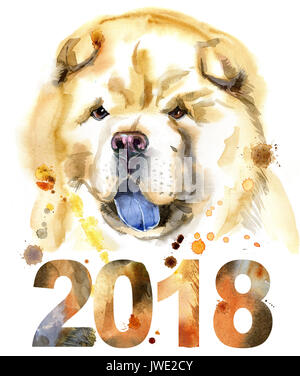 Portrait à l'aquarelle de chow-chow dog Banque D'Images