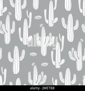 3 styles de cactus et de fleurs style avion blanc sur fond gris clair. hand drawn seamless pattern style. vector illustration. Illustration de Vecteur