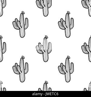 Cactus en contours style sur fond blanc. hand drawn seamless pattern style. vector illustration. Illustration de Vecteur