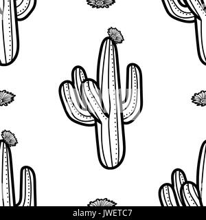 Fleur de cactus et de contour noir sur fond blanc. hand drawn seamless pattern style. vector illustration. Illustration de Vecteur