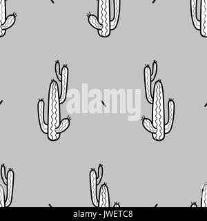 Cactus en contours style sur fond gris clair. hand drawn seamless pattern style. vector illustration. Illustration de Vecteur