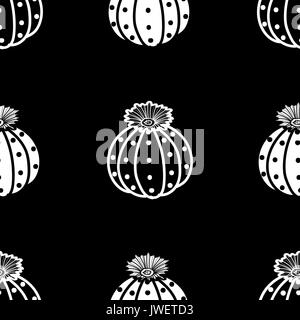 Contour blanc & noir avion plantes grasses et cactées avion blanc sur fond noir. hand drawn seamless pattern style. vector illustration. Illustration de Vecteur