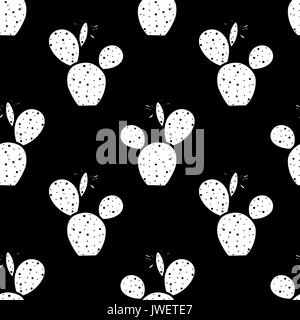 Avion blanc plantes grasses sur fond noir. hand drawn seamless pattern style. vector illustration. Illustration de Vecteur