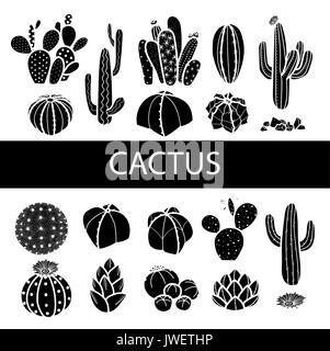 Ensemble de cactus et succulentes silhouette isolée. hand drawn style. vector illustration. Illustration de Vecteur