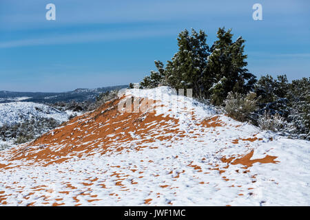 Après un paysage de dunes de neige de printemps à Coral Pink Sand Dunes State Park, Utah, USA Banque D'Images