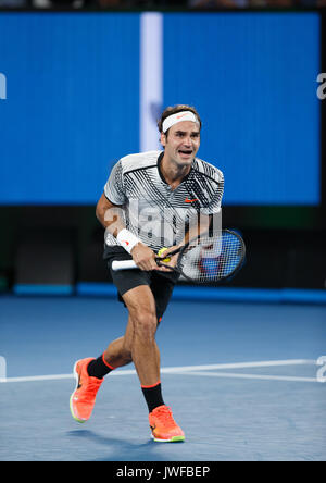 ROGER FEDERER (SUI) célébrer à l'Open d'Australie Banque D'Images