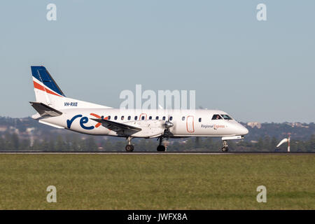 REX (Regional Express Airlines) Saab 340 moteur 1 aéronefs navette régionale à l'aéroport de Sydney. Banque D'Images