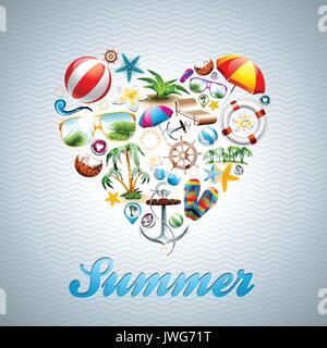 Coeur d'amour vecteur conception des vacances d'été situé sur l'arrière-plan de l'onde. Illustration Eps10. Illustration de Vecteur