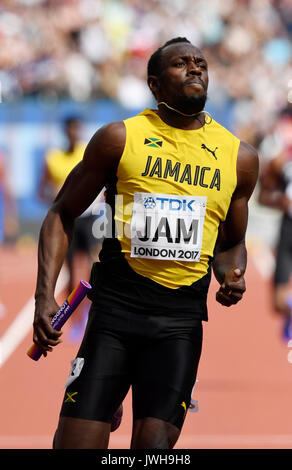 Londres, Royaume-Uni. 12Th Aug 2017. L'athlète jamaïcain Usain Bolt en action pendant les 4 x 100 m course de relais à l'événement es Championnats du monde à Londres, Royaume-Uni, 12 août 2017. Photo : Rainer Jensen/dpa/Alamy Live News Banque D'Images